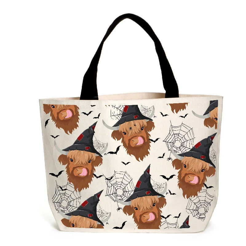 Edgy Bags For Bold And Daring Fashionistas Hugo the Halloween Highland Cow Tote Limited-Stock Handbag Sale For A Stylish Look Edgy Bags For Bold And Daring Fashionistas Hugo the Halloween Highland Cow Tote Limited-Stock Handbag Sale For A Stylish Look
