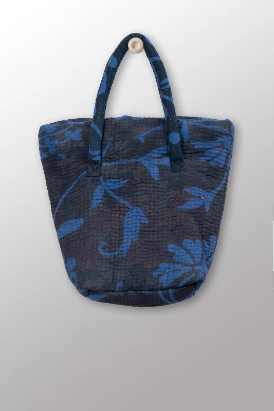 Vintage-Inspired Quilted Over Dye Cotton Kantha Bucket Tote - mm-oq5867-cblu006a - The Best Handbag Deals Are Available Now
