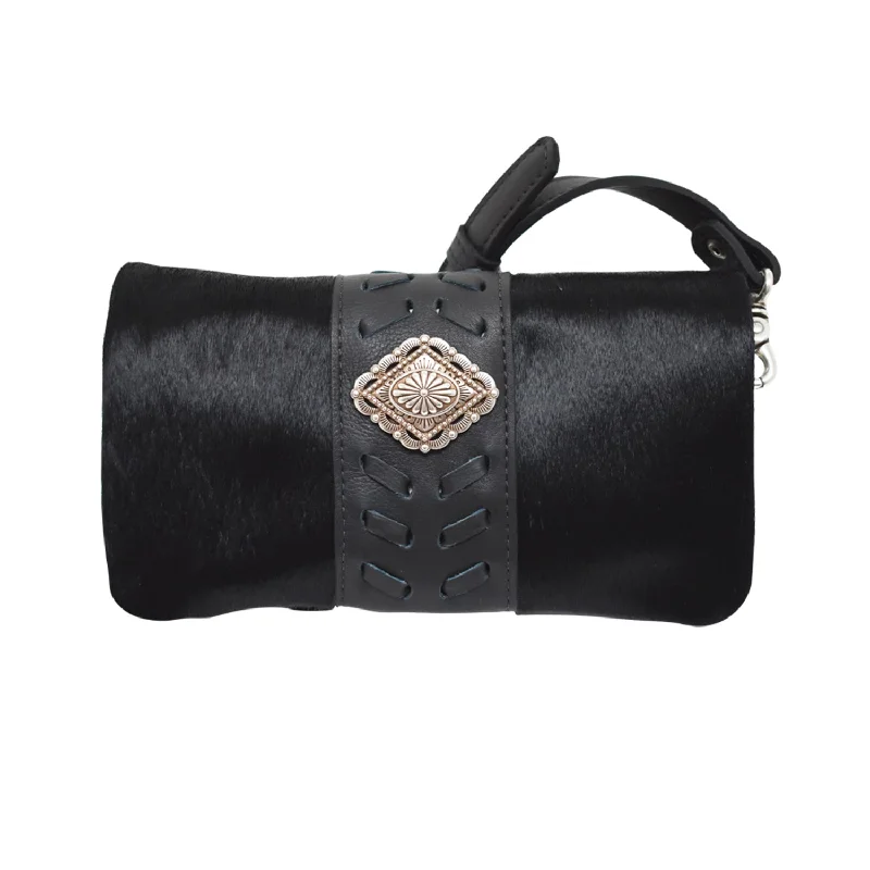 American West Womens Grab and Go Black Hair-On Leather Crossbody Bag Trendy Handbags At Limited-Time Discounts