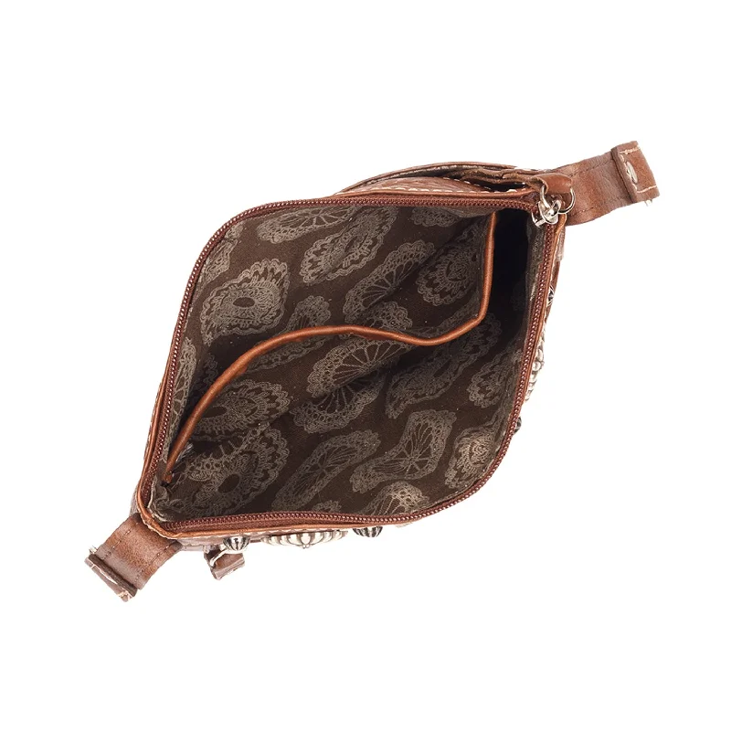 American West Womens Texas Rose 8in Natural Tan Leather Crossbody Bag Chic Handbags At Special Promotional Prices