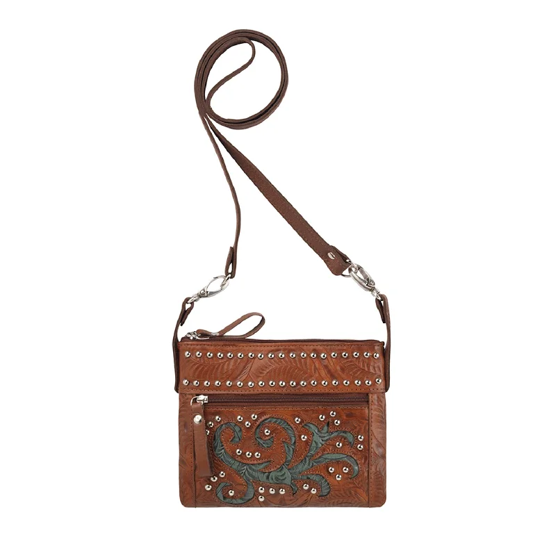 American West Womens Trail Rider Medium Brown Leather Crossbody Bag Sleek Bags, Perfect Prices