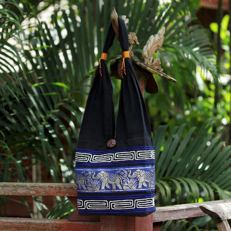 Blue Elephant Cotton Sling Handbag Elegant Totes At Limited-Time Prices