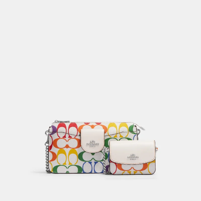 Coach Outlet Poppy Crossbody With Card Case In Rainbow Signature Canvas Premium Handbags At Budget-Friendly Prices