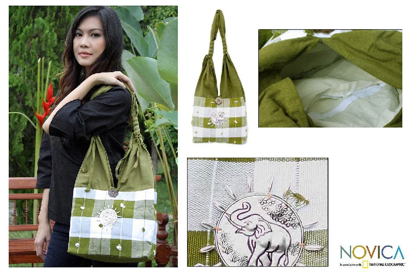 Green Plaid Elephant Cotton Handbag Unmissable Deals On High-Quality Designer Bags