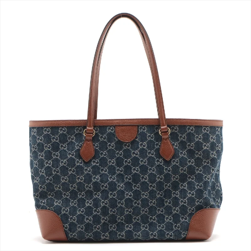 Gucci GG Denim X Leather Tote Bag Navy X Brown 631685 Stylish Totes With Special Discounts Gucci GG Denim X Leather Tote Bag Navy X Brown 631685 Stylish Totes With Special Discounts