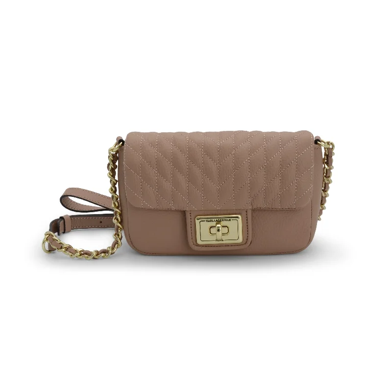 Karl Lagerfeld Paris Agyness Almond & Gold Leather Crossbody LH0EA502ALM Affordable Luxury With Top-Quality Handbags