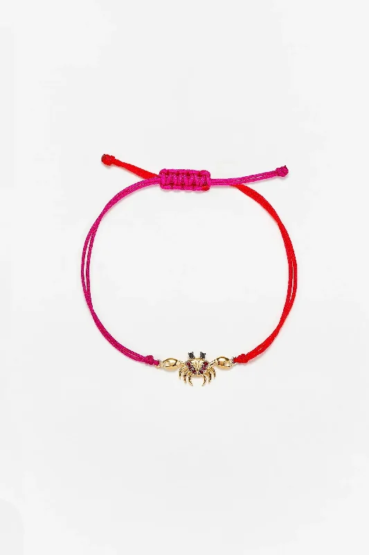 Bracelet Fil Crabe - Rouge & Fuchsia Or Jaune