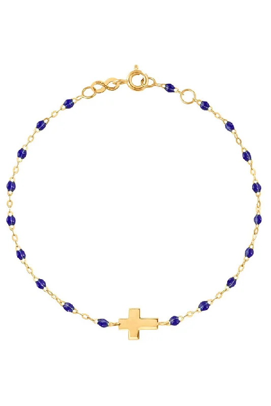 6.7" Cross Charm Classic Gigi Bracelet - Lapis + Yellow Gold