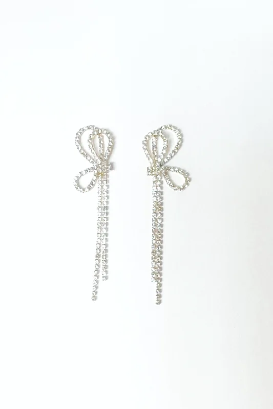 Edie Pave Bow Tassel Earrings