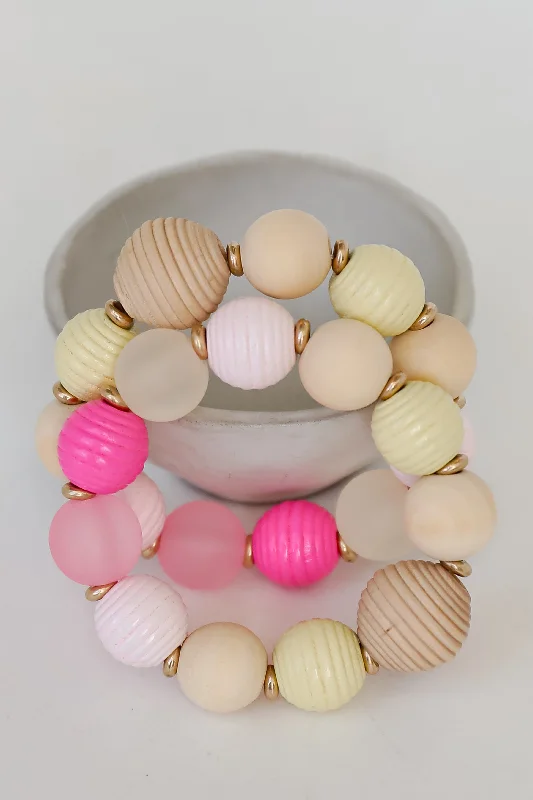 FINAL SALE - Hannah Pink Beaded Bracelet Set