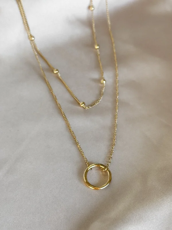 Layered Necklace with Gold Ring