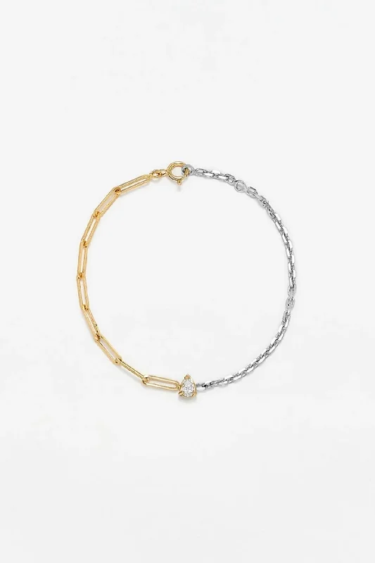 Maxi Bracelet Solitaire Diamant Poire - Ors Blanc et Jaune