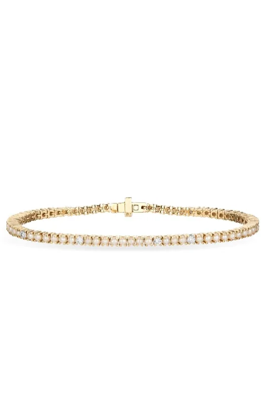 Pearl + Diamond Tennis Bracelet - Yellow Gold