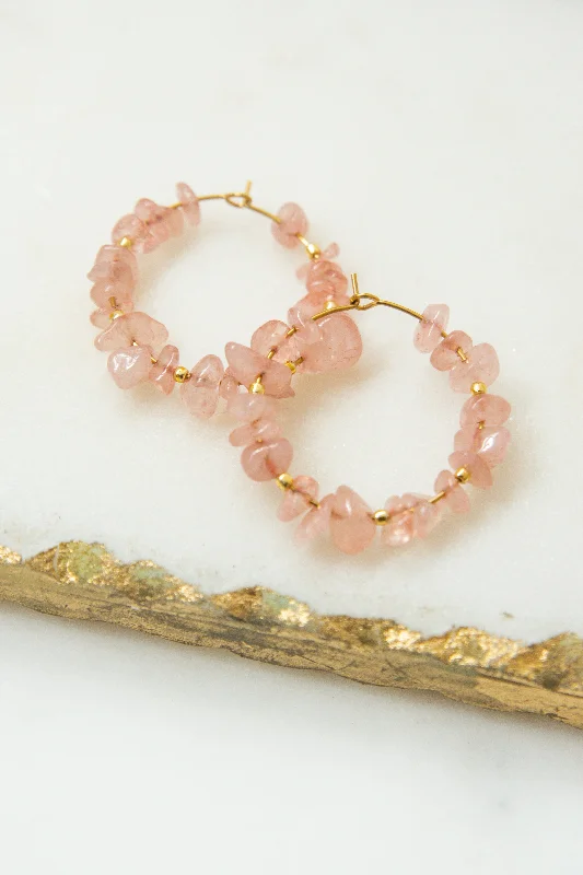 STONE HOOP EARRINGS // PINK