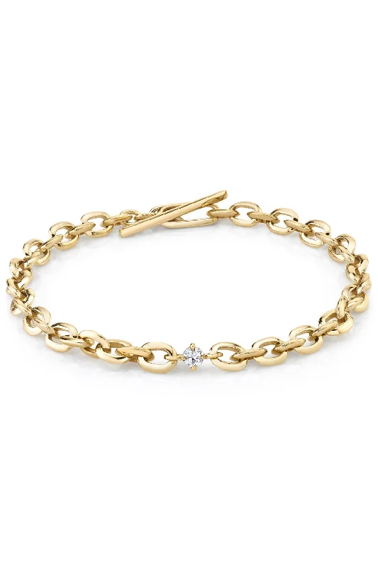 XS Knife Edge Oval Link Bracelet with Diamond Center - 18K Yellow Gold