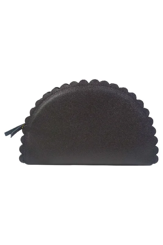 Black Italian Alpina Leather Annie Taco Clutch Shoulder Bags, Best Deals Today