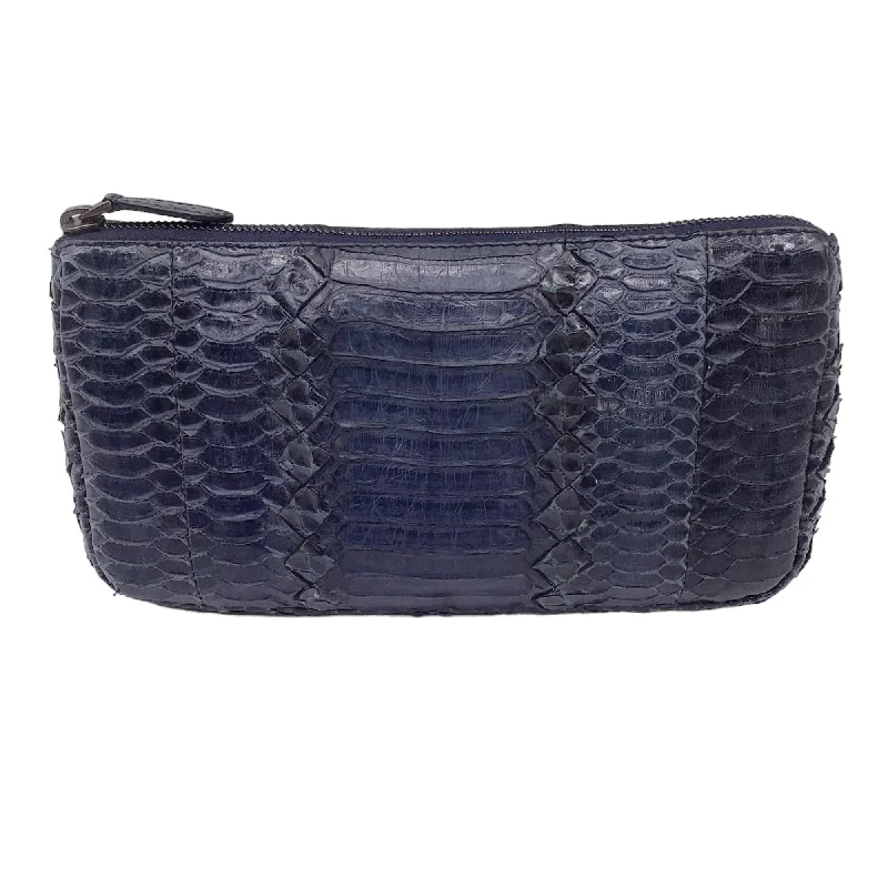 Bottega Veneta Navy Blue Python Skin Leather Zip Pouch Bag Premium Quality Bags At Affordable Prices