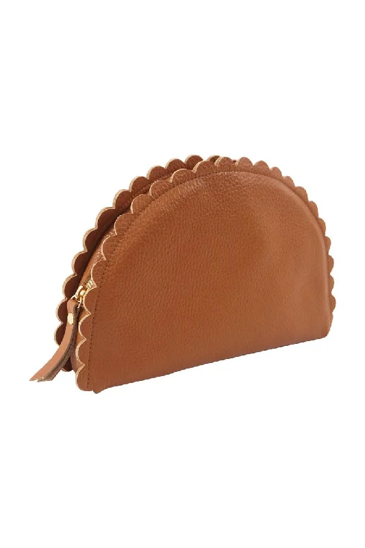 Chestnut Pebble Leather Annie Taco Clutch Timeless Handbags, Flash Sale