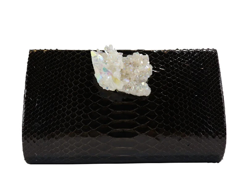 Chocolate Python & Aura Quartz Classic Clutch Must-Have Bags, Big Discounts