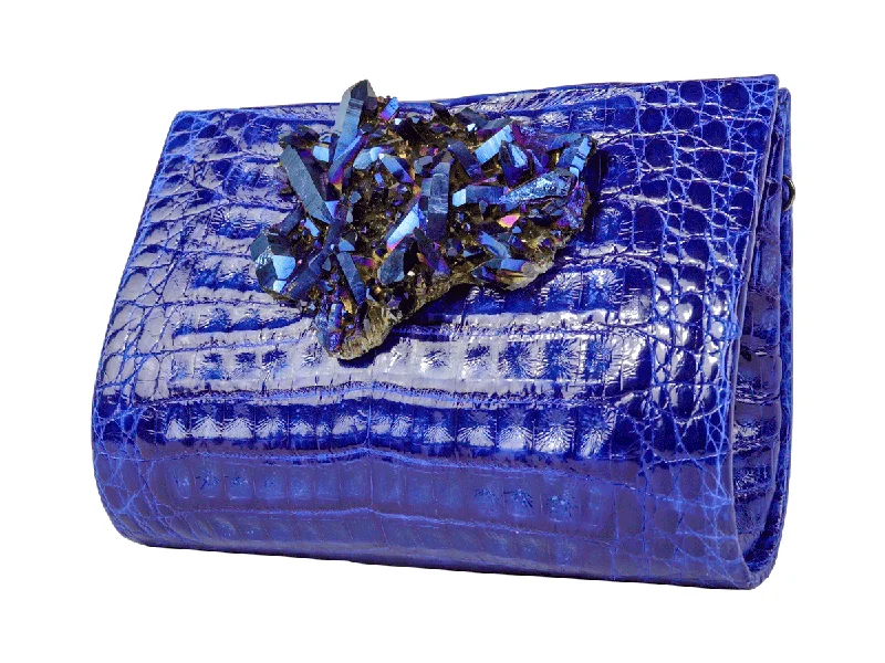 Cobalt Crocodile & Aura Quartz Medio Clutch Classic And Modern Handbags Now More Affordable