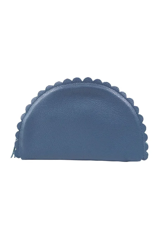 Denim Blue Pebble Leather Annie Taco Clutch Trendy Purses, Limited Offer