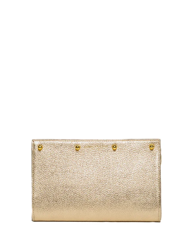 Lizzie Champagne Gold Pebble Leather Interchangeable & Convertible Clutch Statement Bags At Unbelievable Discounts – Shop Today
