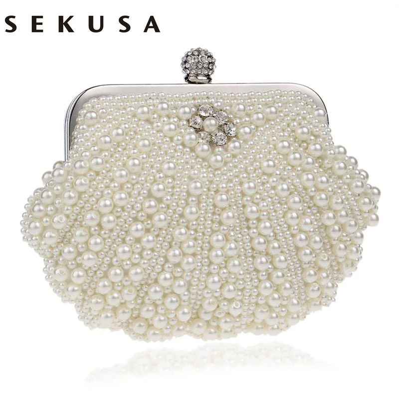 SEKUSA Shell Design Women Evening Bags Beaded Handmade Diamonds Chan Shoulder Messenger Bag Crystal Wedding Evening Bag The Perfect Bag Sale For A Seasonal Refresh