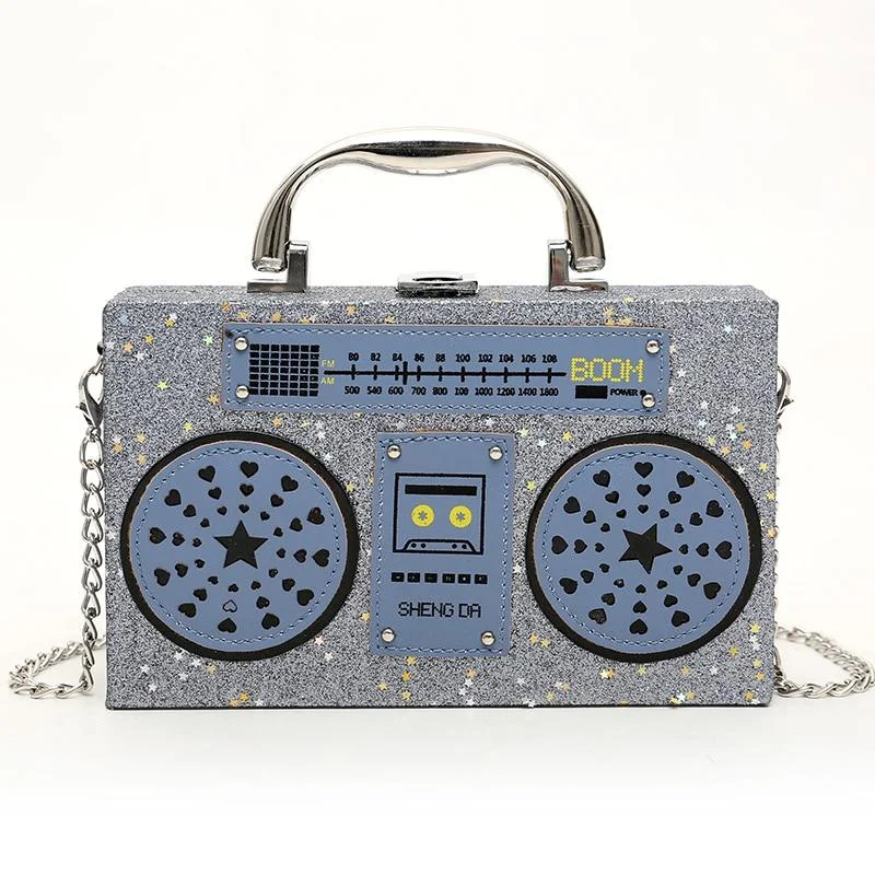 Sequined Denim Cartoon Radio Style Fashion Box Ladies Handbag Party Purse Shoulder Bag Crossbody Mini Messenger Bag Womens' Flap Sleek Bags, Perfect Prices