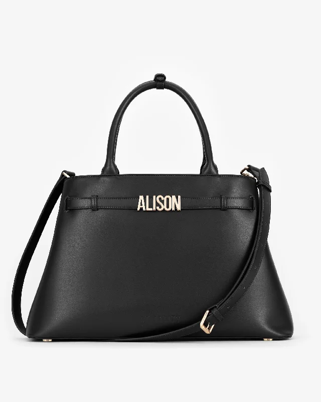 Belt Tote in Black/Gold with Personalised Hardware Best Deals On Premium And Casual Bags – Act Fast