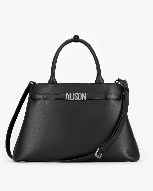 Belt Tote in Black/Gunmetal with Personalised Hardware Elevate Your Style With Our Handbag Sale