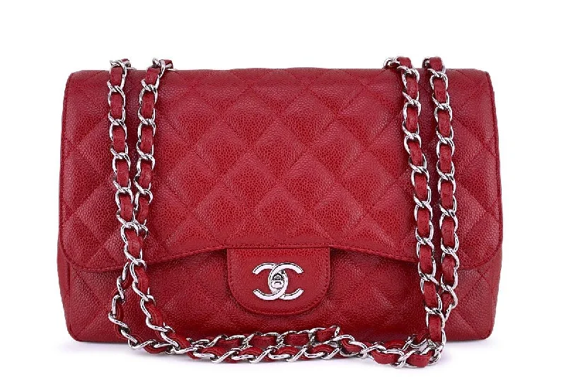 Chanel 10C Red Caviar Jumbo 2.55 Classic Flap Bag SHW Stylish And Functional Bags Now At Reduced Rates