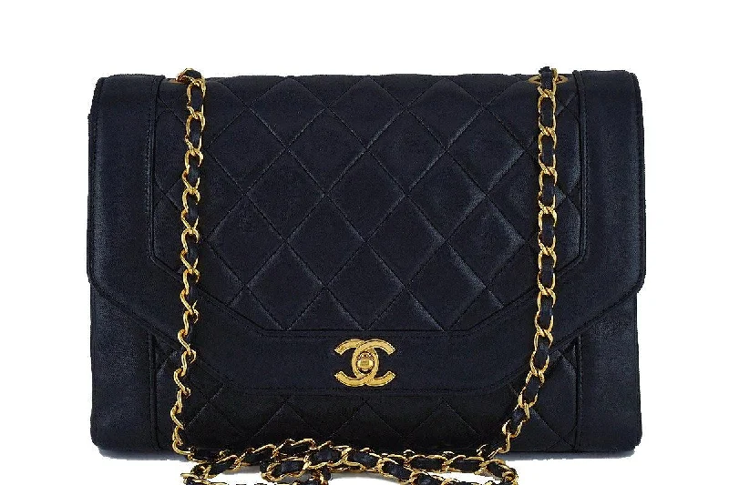 Chanel 11in. Black Vintage Quilted Classic Angled "Diana" Flap Bag Chic Handbags At Special Promotional Prices Chanel 11in. Black Vintage Quilted Classic Angled "Diana" Flap Bag Chic Handbags At Special Promotional Prices