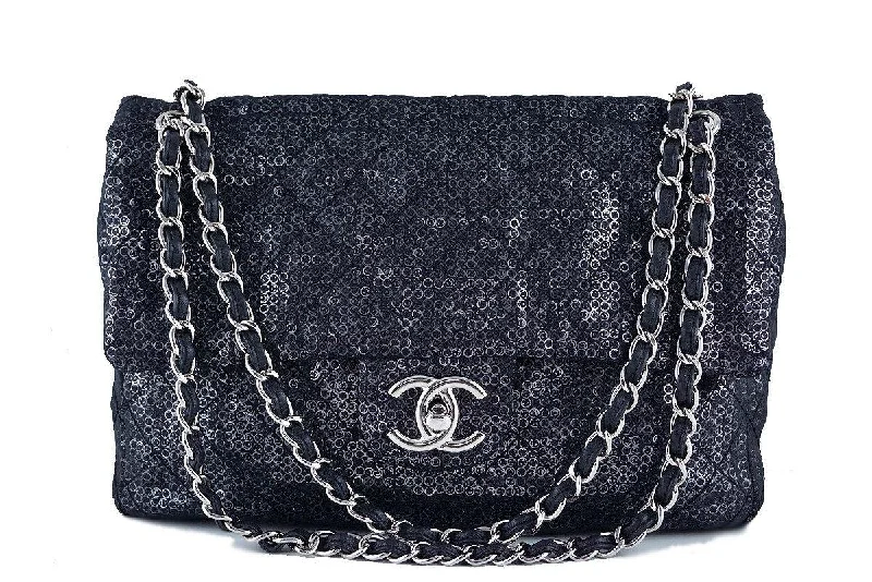 Chanel Black 13in. Maxi Quilted Sequin Classic 2.55 Jumbo XL Flap Bag Fashion-Forward Bags At Limited-Time Offers Chanel Black 13in. Maxi Quilted Sequin Classic 2.55 Jumbo XL Flap Bag Fashion-Forward Bags At Limited-Time Offers