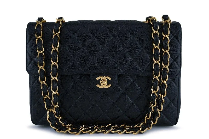 Chanel Black Caviar Jumbo Quilted Classic 2.55 Flap Bag 24k gold plated Limited-Time Handbag Sale