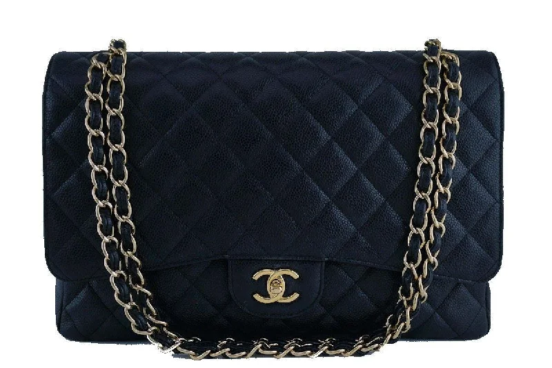 Chanel Black Caviar Maxi Quilted Classic 2.55 Jumbo XL Flap Bag GHW Chic Crossbody Bags, Limited Offers
