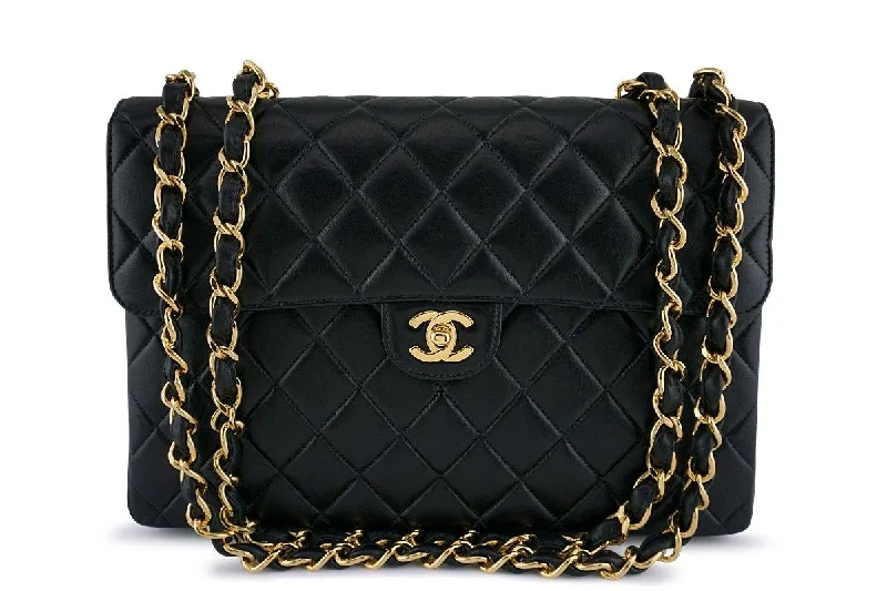 Chanel Black Lambskin Jumbo Quilted Classic 2.55 Flap Bag 24k Gold Plated Unmissable Deals On High-Quality Designer Bags