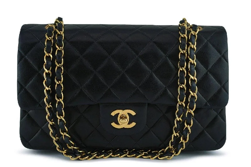 Chanel Black Lambskin Medium Classic 2.55 Double Flap Bag 24K Gold Plated Trendy And Classic Bags Now At Unbeatable Discounts