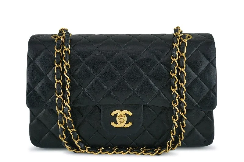 Chanel Black Lambskin Medium Classic 2.55 Double Flap Bag 24K Gold Plated Upgrade Your Look With Our Exclusive Bag Deals