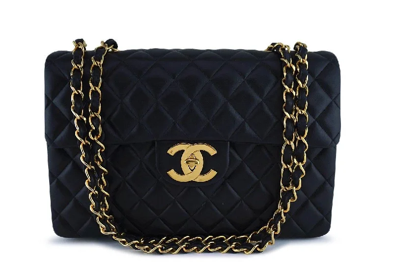 Chanel Black Vintage Maxi Jumbo XL Classic Lambskin Flap Bag Statement Bags At Unbelievable Discounts – Shop Today