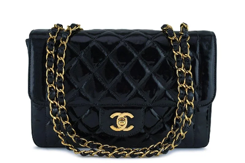Chanel Black Vintage Patent Classic Medium Quilted Flap Bag GHW Premium Bags, Special Prices