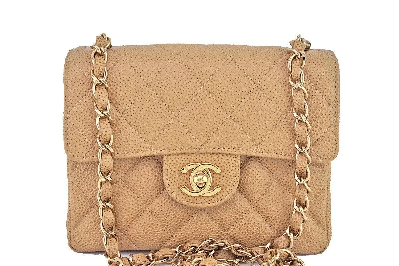 Chanel Camel Beige Caviar Classic Quilted Square Mini 2.55 Flap Bag Iconic Handbags At Unbeatable Prices