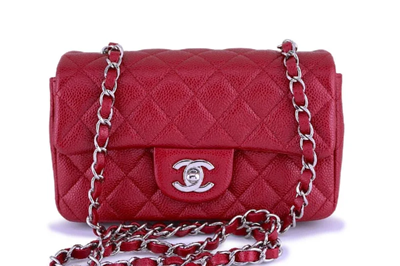 Chanel Caviar Pearly Red Classic Quilted Rectangular Mini 2.55 Flap Bag SHW Modern Handbags With Stylish Discounts
