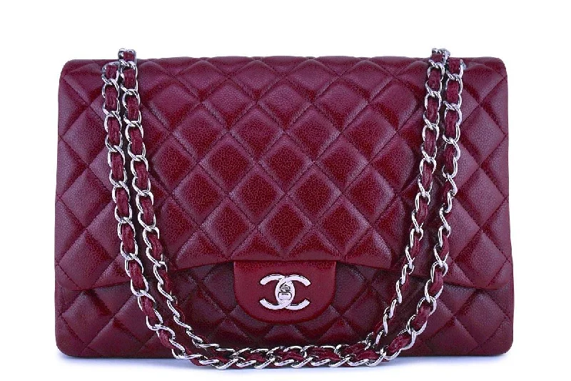 Chanel Dark Red 13in. Caviar Maxi Quilted Classic 2.55 Jumbo XL Flap Bag Designer Bags, Low Prices