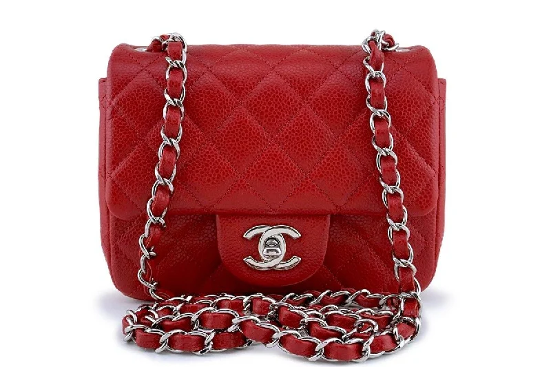 Chanel Red Caviar Classic Quilted Square Mini 2.55 Flap Bag SHW Elegant Totes At Limited-Time Prices