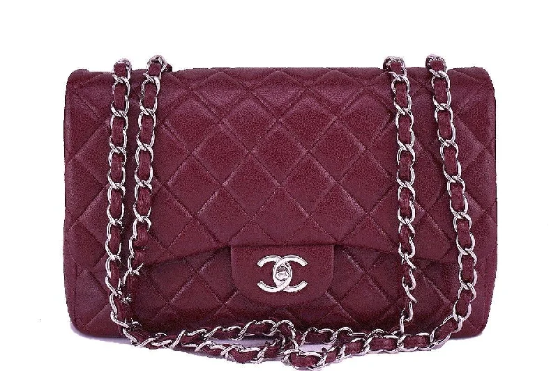 Chanel Wine Red Caviar Jumbo 2.55 Classic Flap Bag Flash Sale On Designer Bags