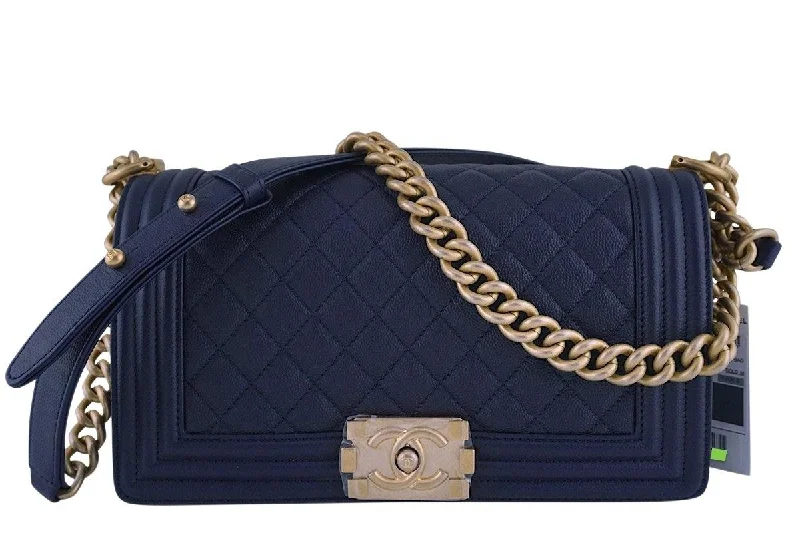 NWT 17A Chanel Navy Blue Caviar Boy Flap Bag GHW Shop Stylish Bags At Unbeatable Prices