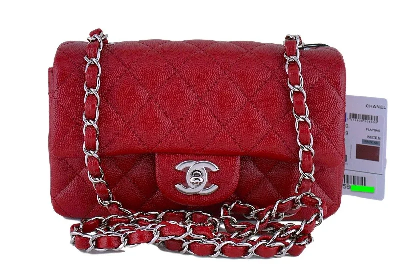 NWT 17B Chanel Red Caviar Classic Rectangular Mini 2.55 Flap Bag SHW Trendy Handbags, Limited-Time Sale