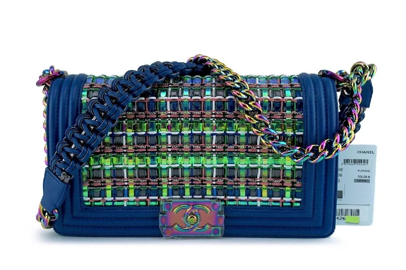NWT 17S Chanel Blue Rainbow Cable Medium Boy Iridescent Mermaid Flap Bag Chic Bags, Shop Now