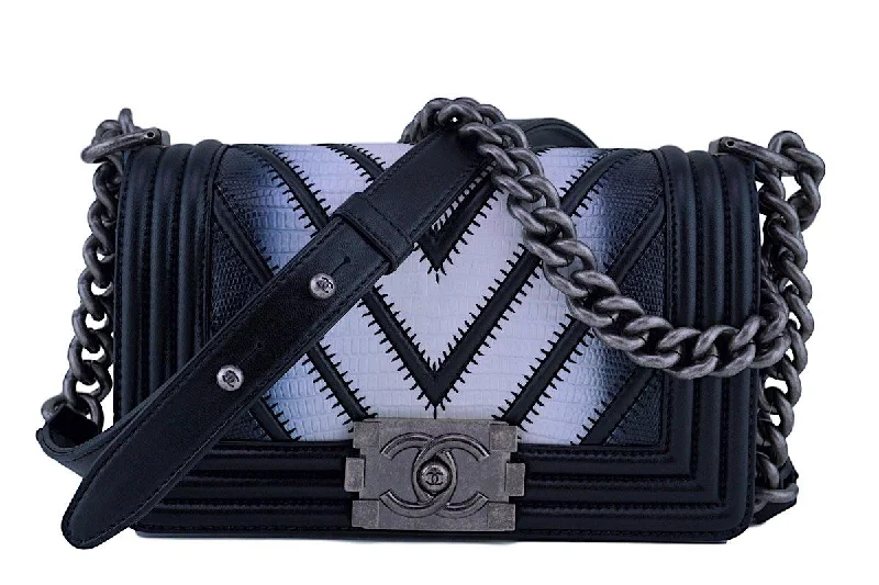 NWT Rare Chanel Black Ombre Chevron Lizard Boy Classic Flap Bag Must-Have Bags, Big Discounts