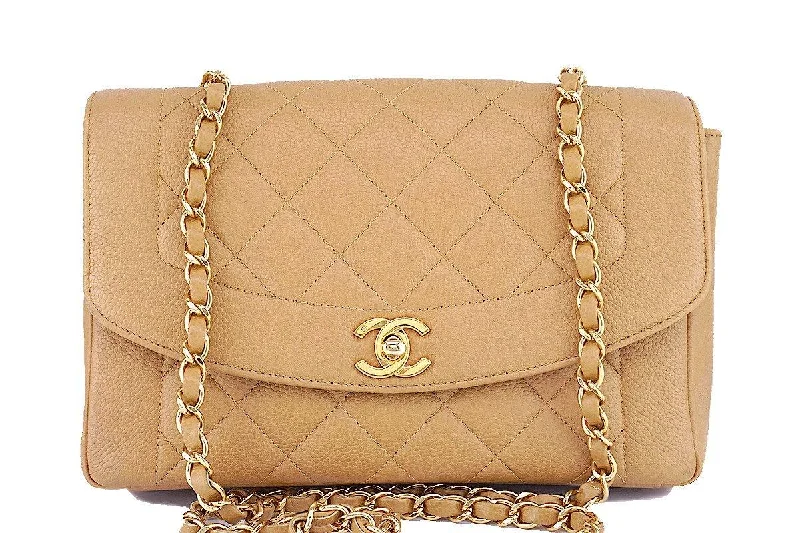 Rare Chanel Beige Caviar Vintage Classic Pocket "Diana" Shoulder Flap Bag Stylish Handbags At Unbeatable Discounts